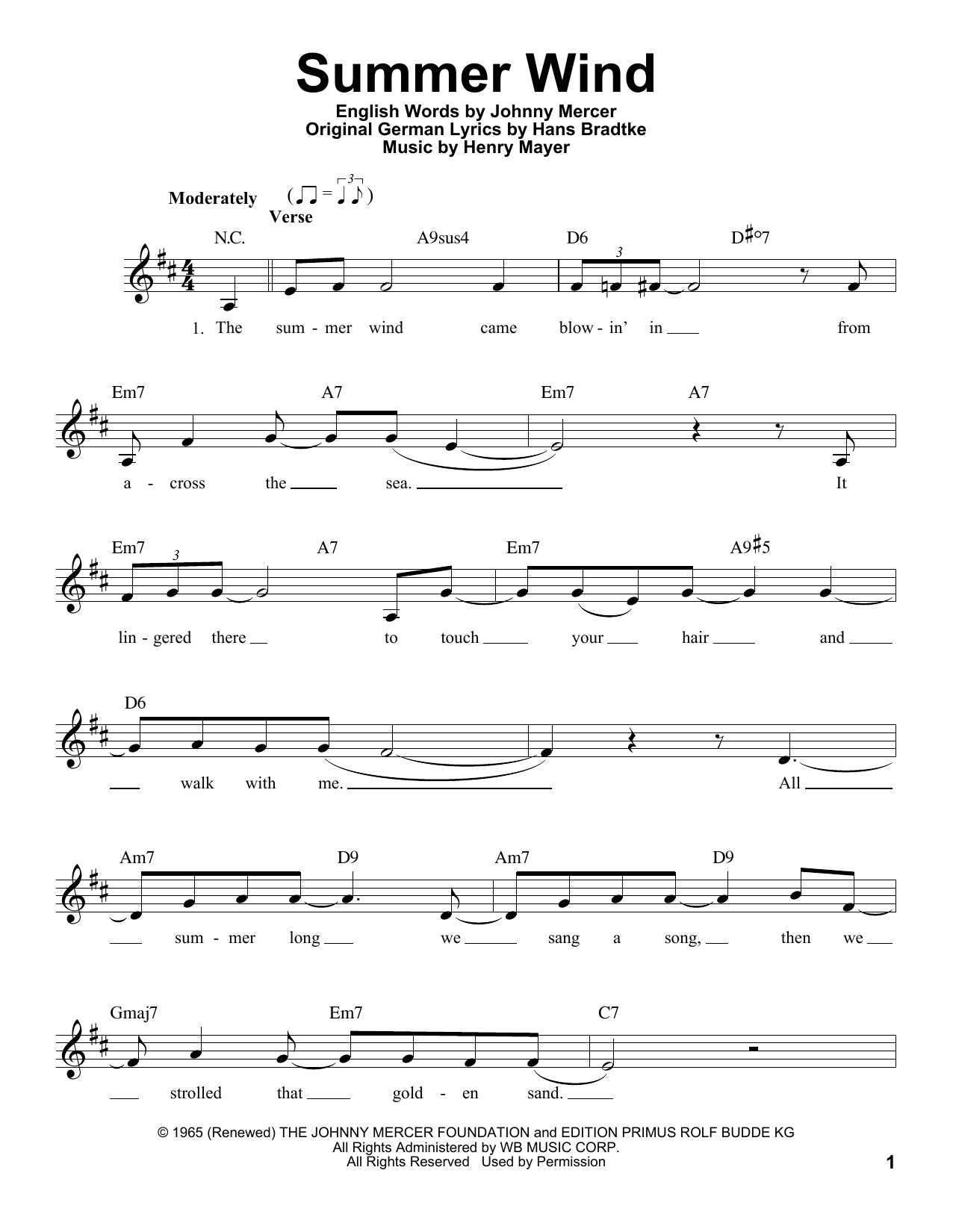 Michael Bublé Summer Wind sheet music notes and chords arranged for Pro Vocal