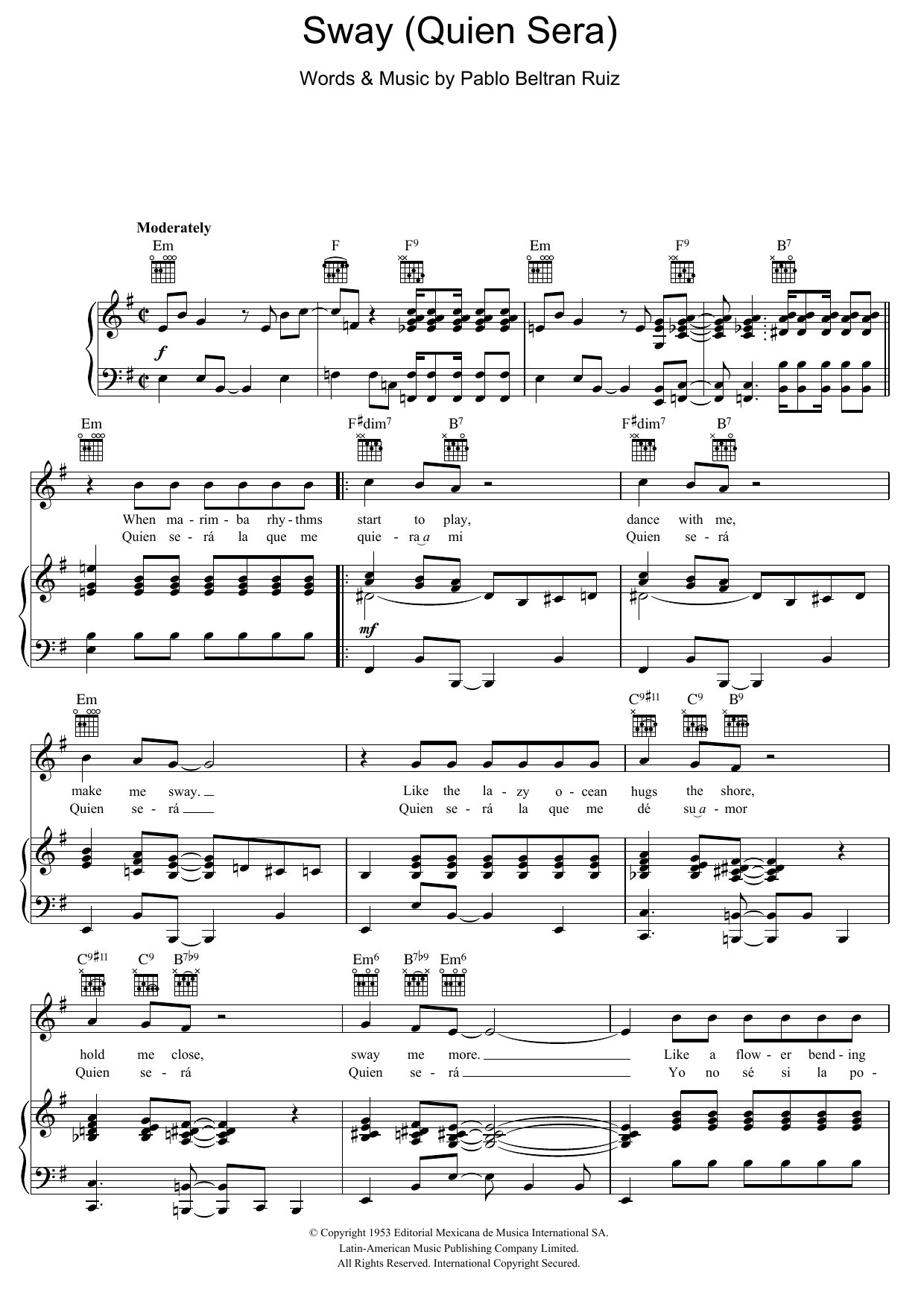 Michael Bublé Sway (Quien Sera) sheet music notes and chords arranged for Pro Vocal