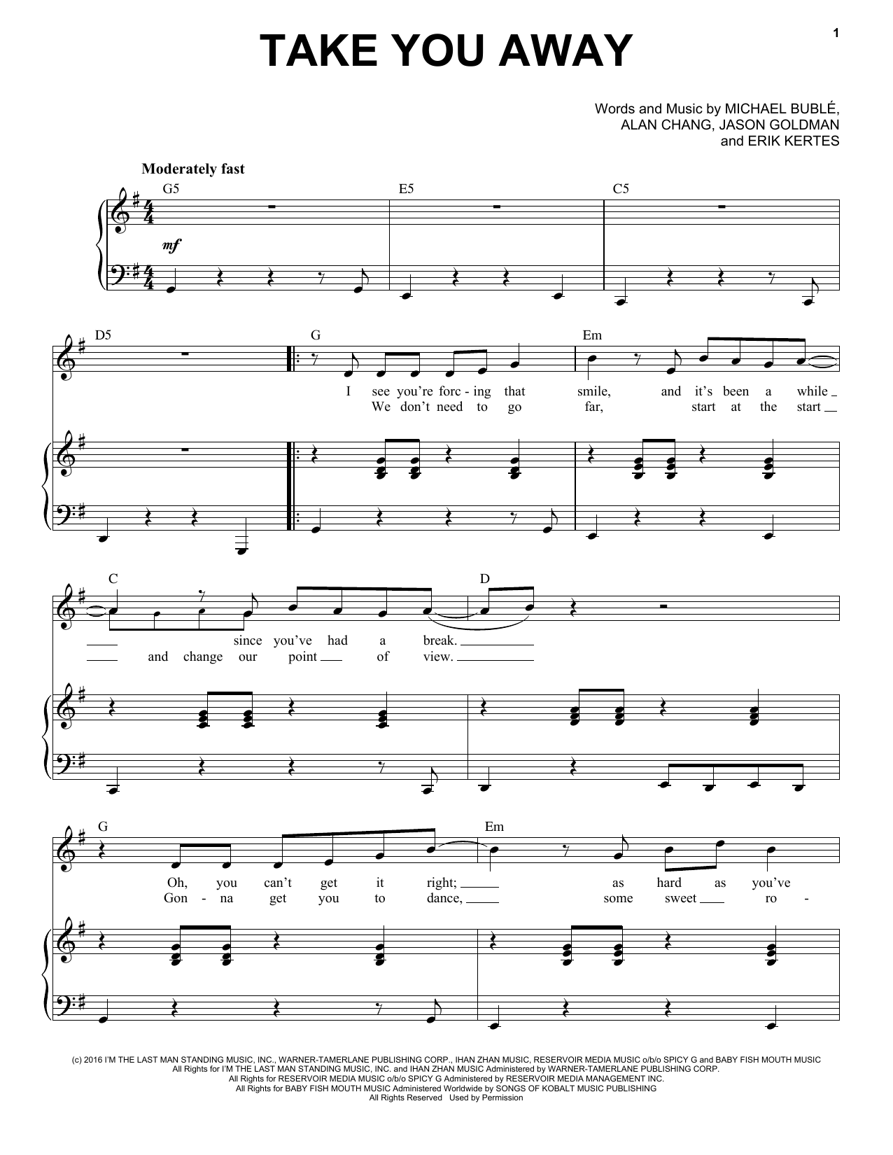 Michael Bublé Take You Away sheet music notes and chords arranged for Piano & Vocal