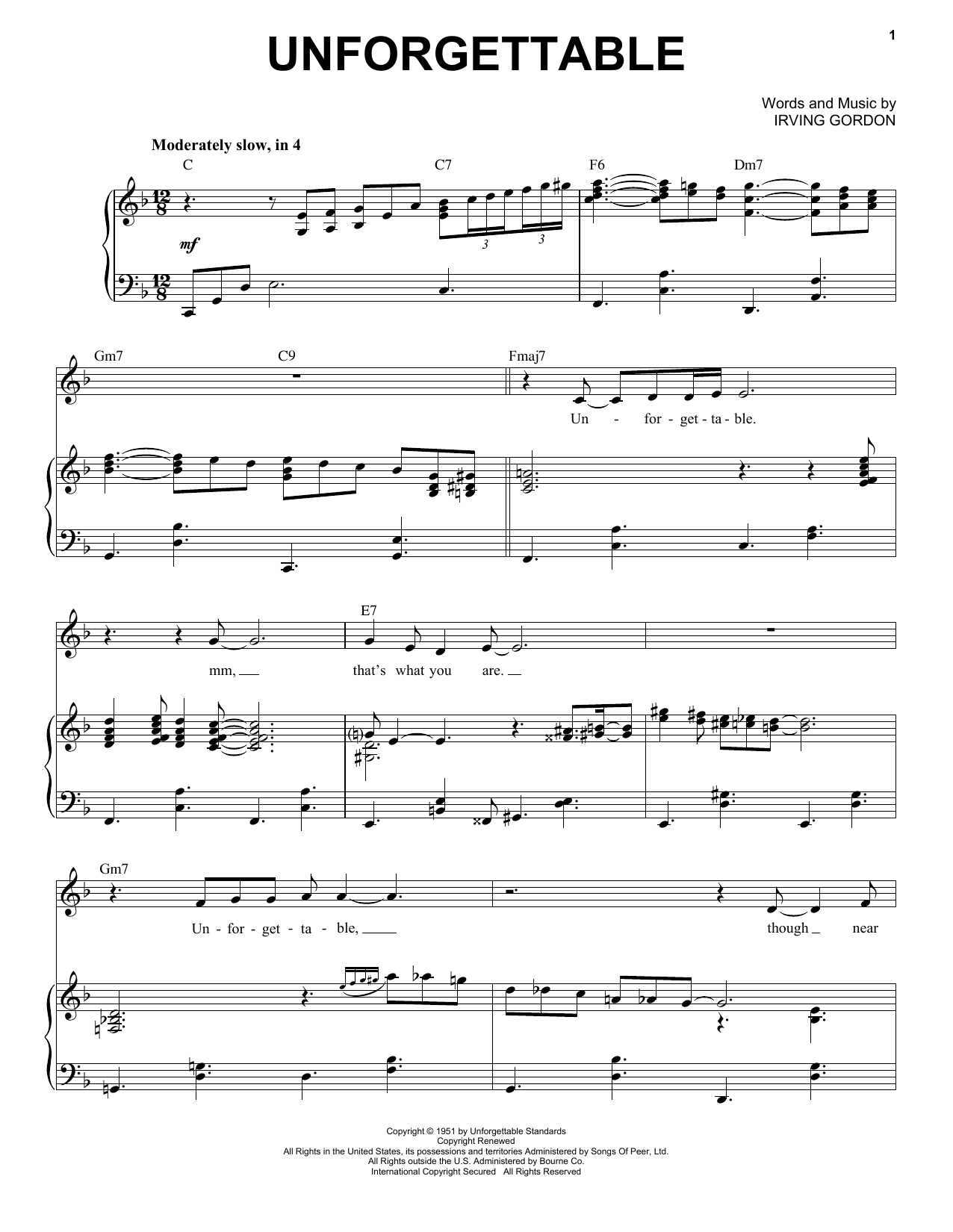 Michael Bublé Unforgettable sheet music notes and chords arranged for Piano & Vocal