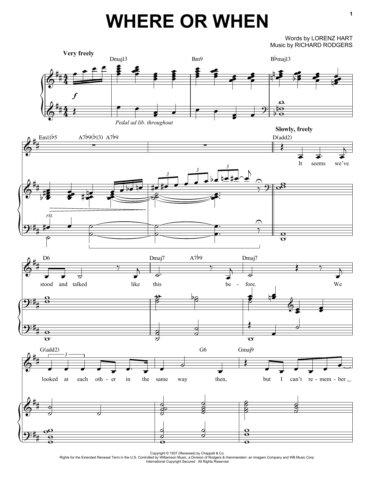 Michael Bublé Where Or When sheet music notes and chords arranged for Piano & Vocal