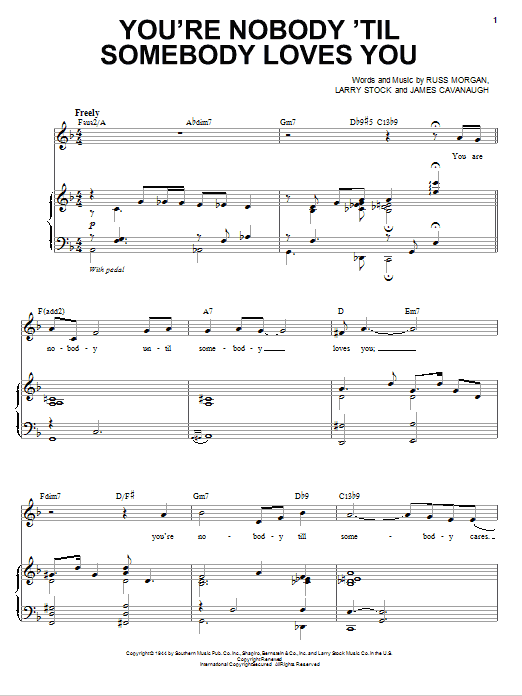 Michael Bublé You're Nobody 'til Somebody Loves You sheet music notes and chords arranged for Pro Vocal