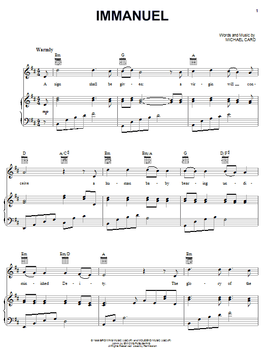 Michael Card Immanuel sheet music notes and chords arranged for Piano Solo
