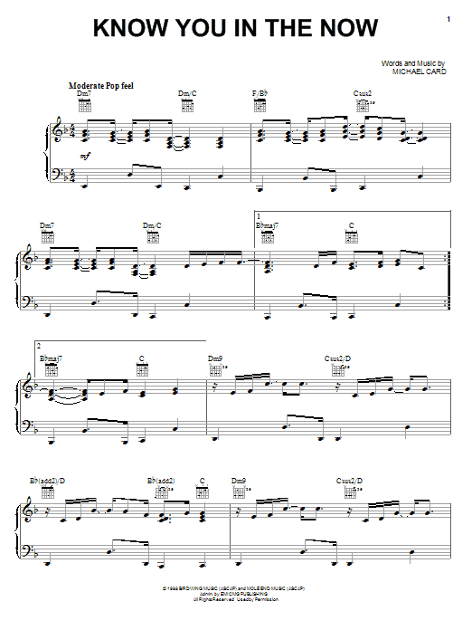 Michael Card Know You In The Now sheet music notes and chords arranged for Piano, Vocal & Guitar Chords (Right-Hand Melody)