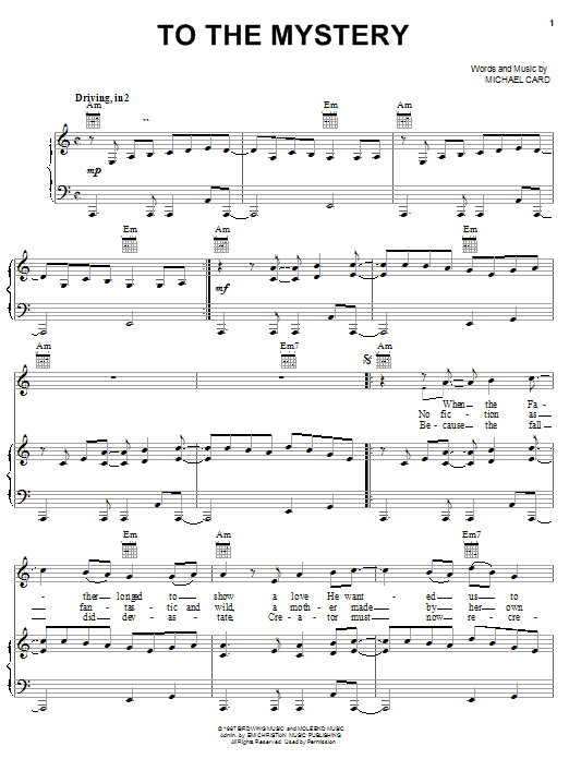 Michael Card To The Mystery sheet music notes and chords arranged for Piano, Vocal & Guitar Chords (Right-Hand Melody)