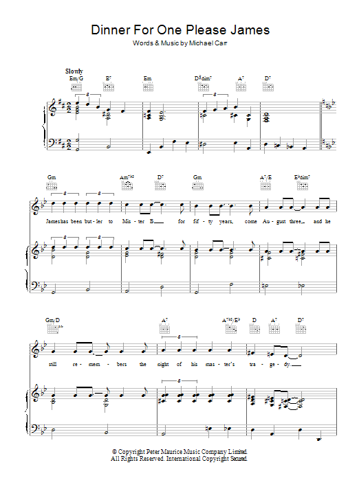 Michael Carr Dinner For One, Please James sheet music notes and chords arranged for Real Book – Melody & Chords