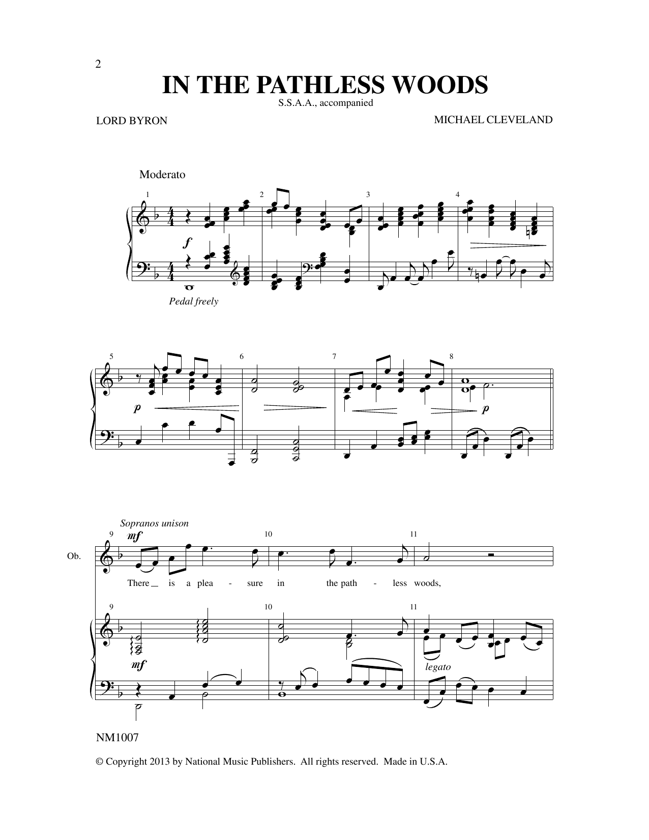 Michael Cleveland In The Pathless Woods sheet music notes and chords arranged for SSA Choir