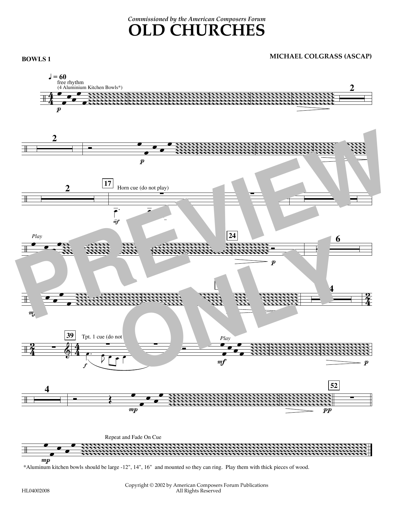 Michael Colgrass Old Churches - Aux. Percussion 1 sheet music notes and chords arranged for Concert Band
