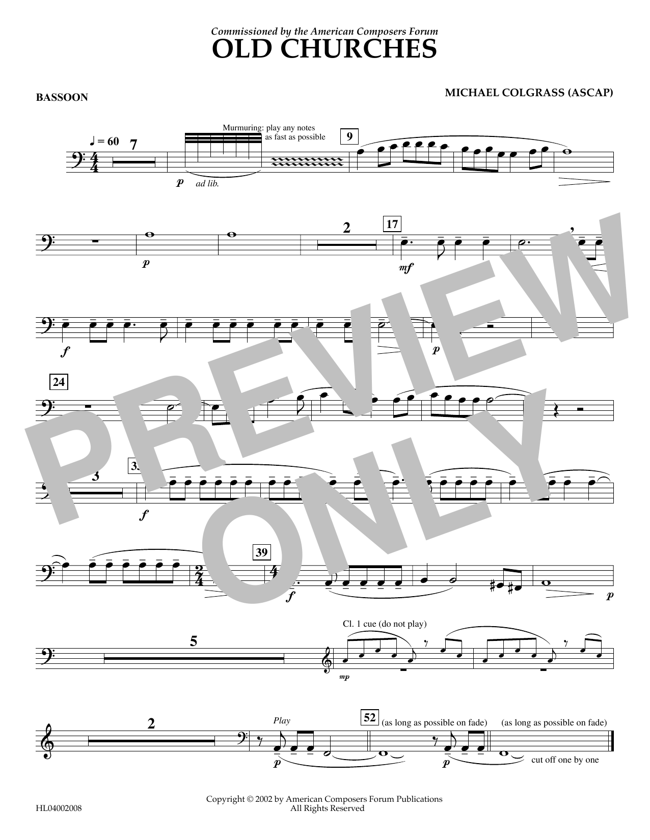 Michael Colgrass Old Churches - Bassoon sheet music notes and chords arranged for Concert Band
