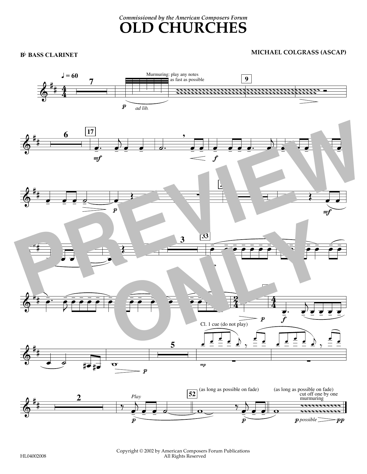 Michael Colgrass Old Churches - Bb Bass Clarinet sheet music notes and chords arranged for Concert Band