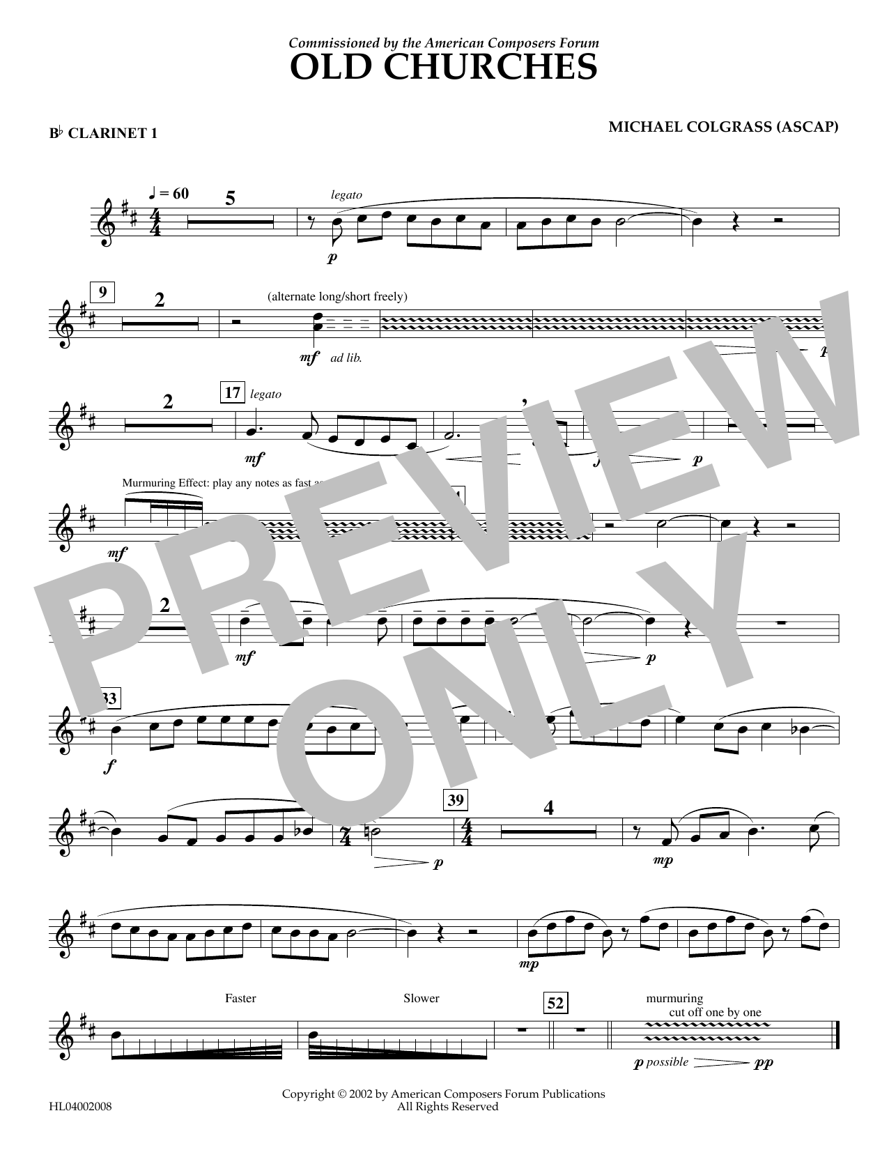 Michael Colgrass Old Churches - Bb Clarinet 1 sheet music notes and chords arranged for Concert Band
