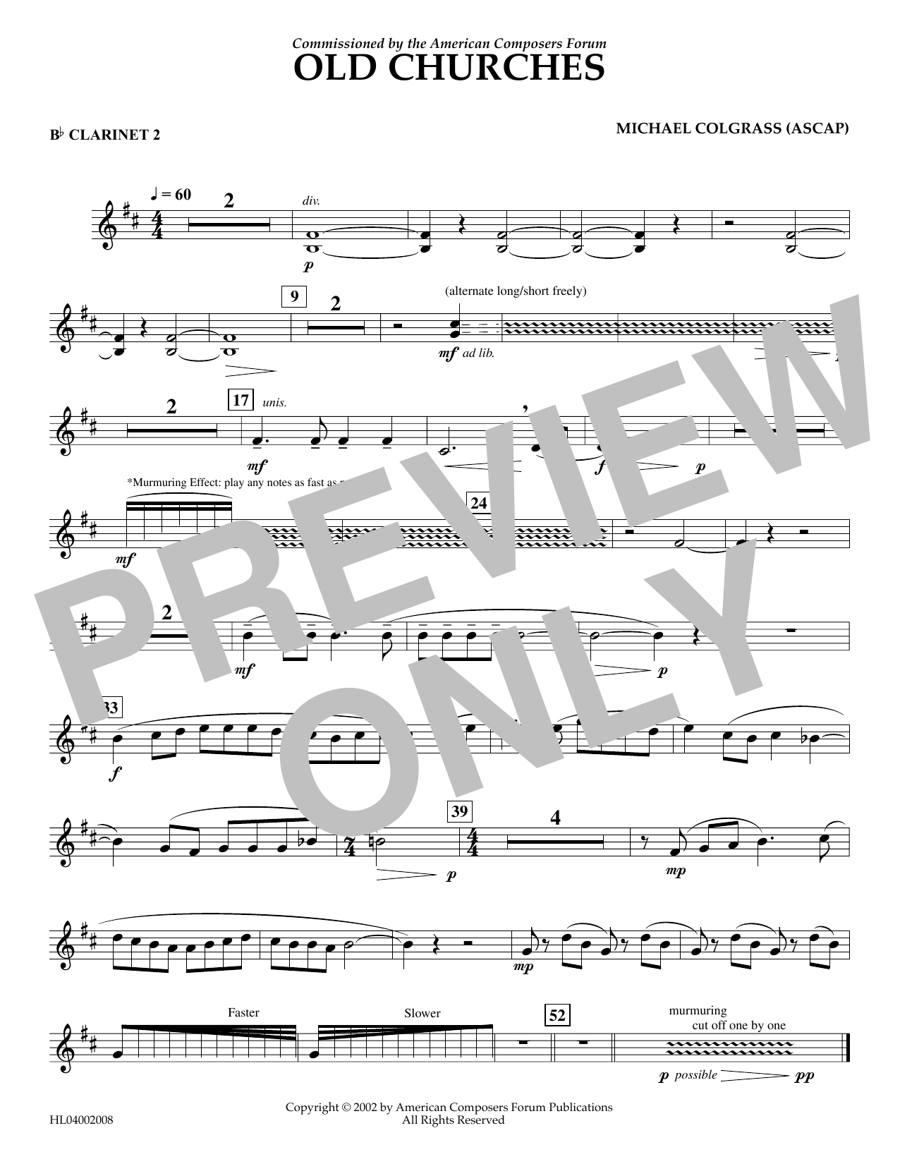 Michael Colgrass Old Churches - Bb Clarinet 2 sheet music notes and chords arranged for Concert Band