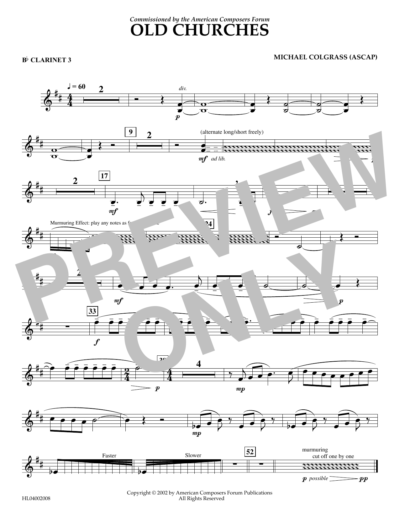 Michael Colgrass Old Churches - Bb Clarinet 3 sheet music notes and chords arranged for Concert Band