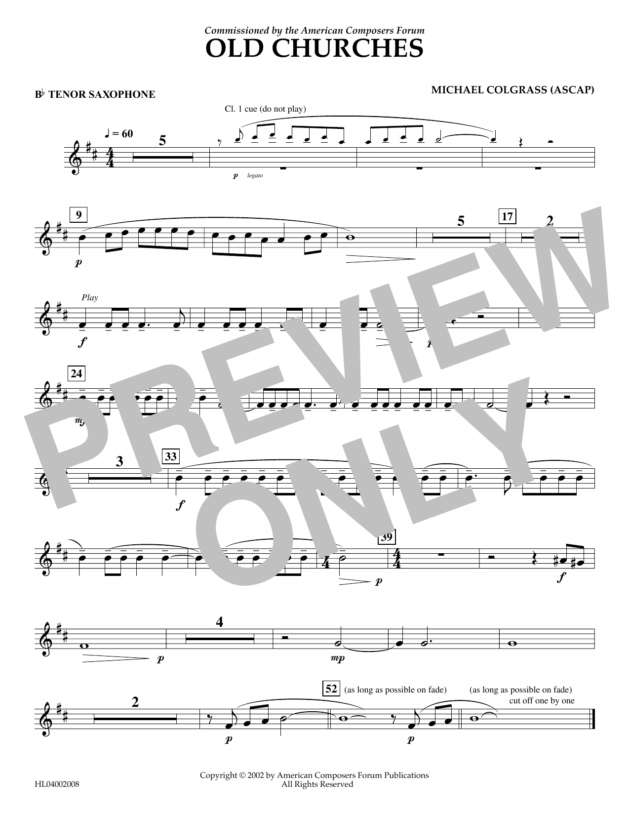 Michael Colgrass Old Churches - Bb Tenor Saxophone sheet music notes and chords arranged for Concert Band