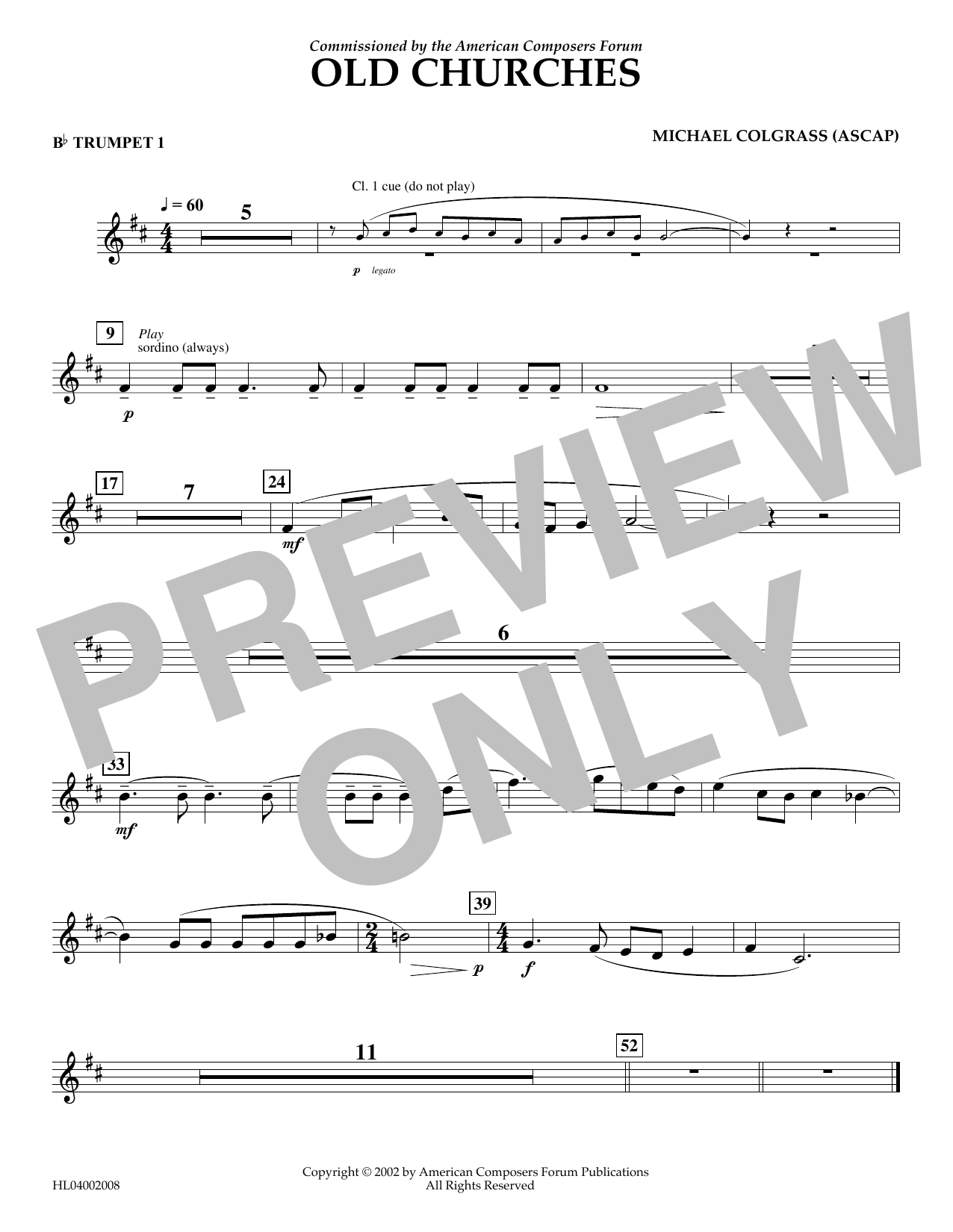 Michael Colgrass Old Churches - Bb Trumpet 1 sheet music notes and chords arranged for Concert Band