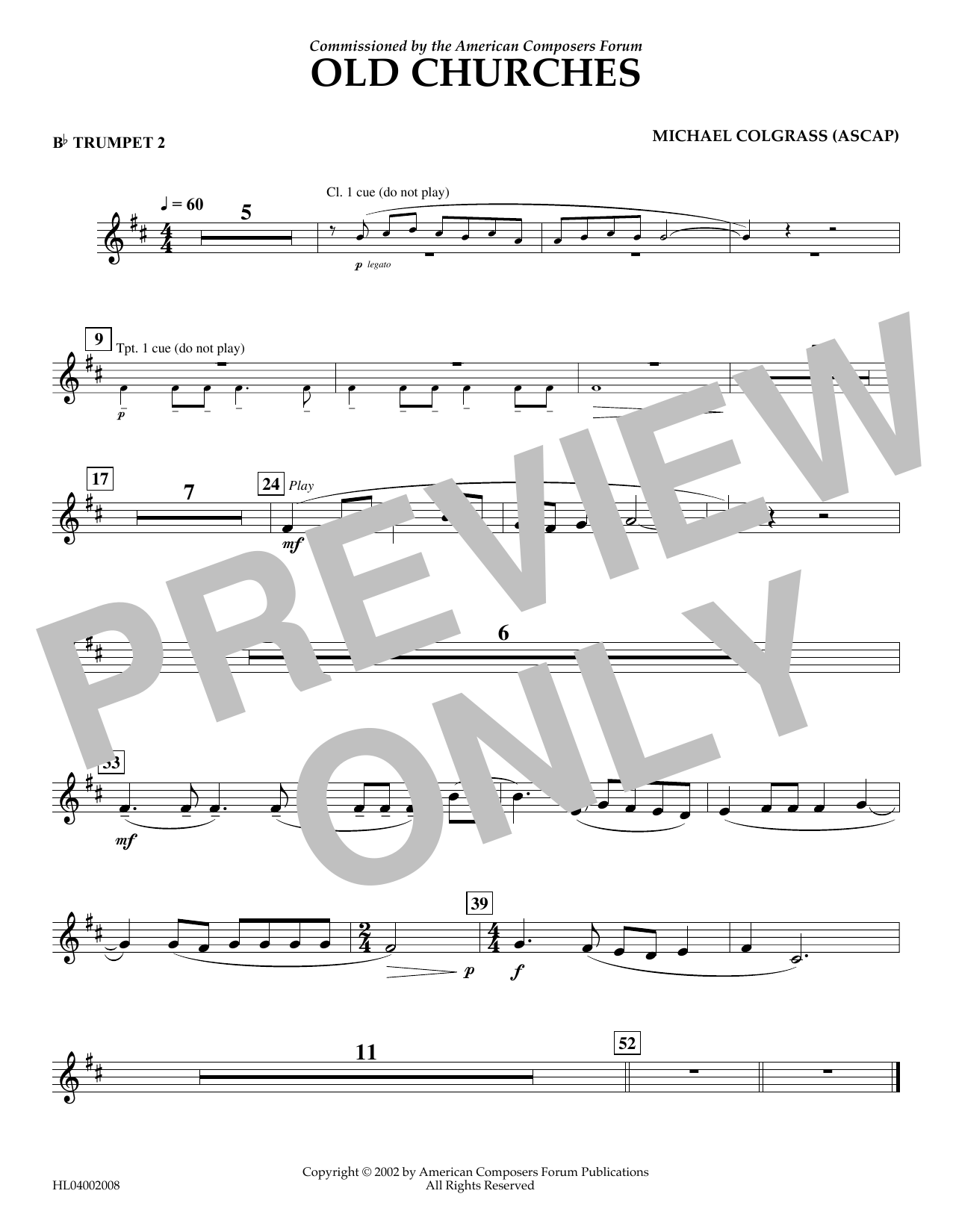 Michael Colgrass Old Churches - Bb Trumpet 2 sheet music notes and chords arranged for Concert Band
