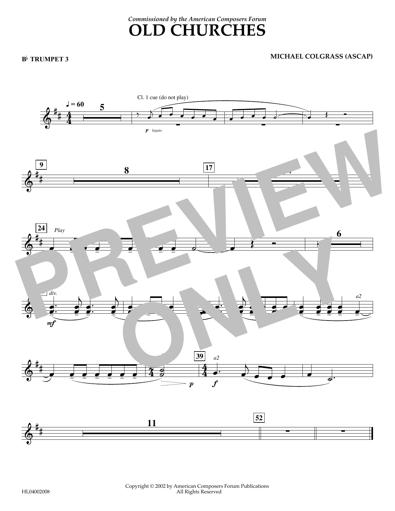 Michael Colgrass Old Churches - Bb Trumpet 3 sheet music notes and chords arranged for Concert Band