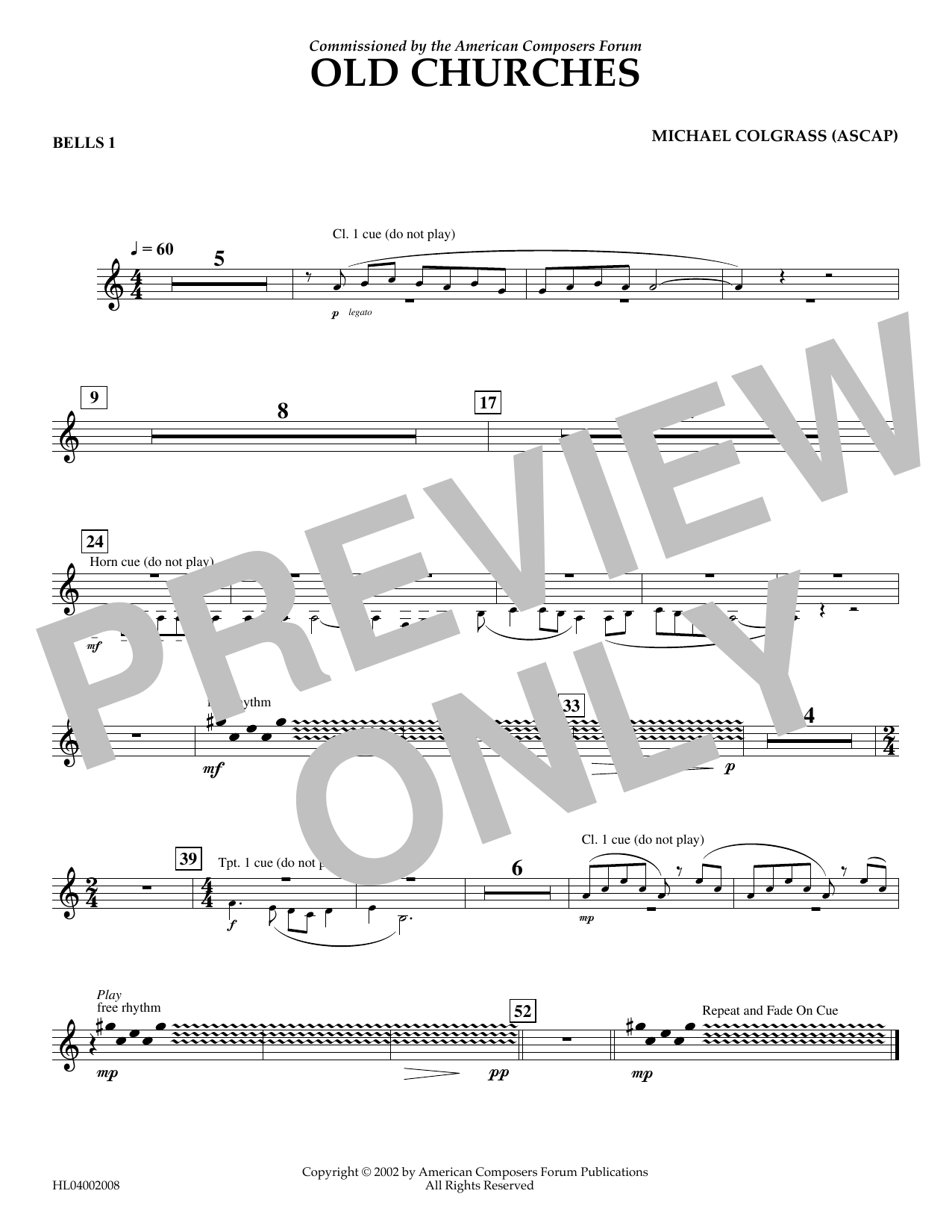 Michael Colgrass Old Churches - Bells Part 1 sheet music notes and chords arranged for Concert Band