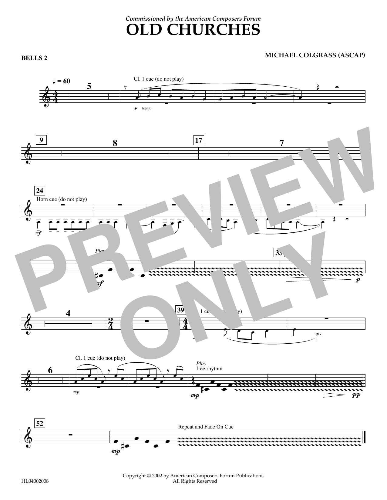 Michael Colgrass Old Churches - Bells Part 2 sheet music notes and chords arranged for Concert Band