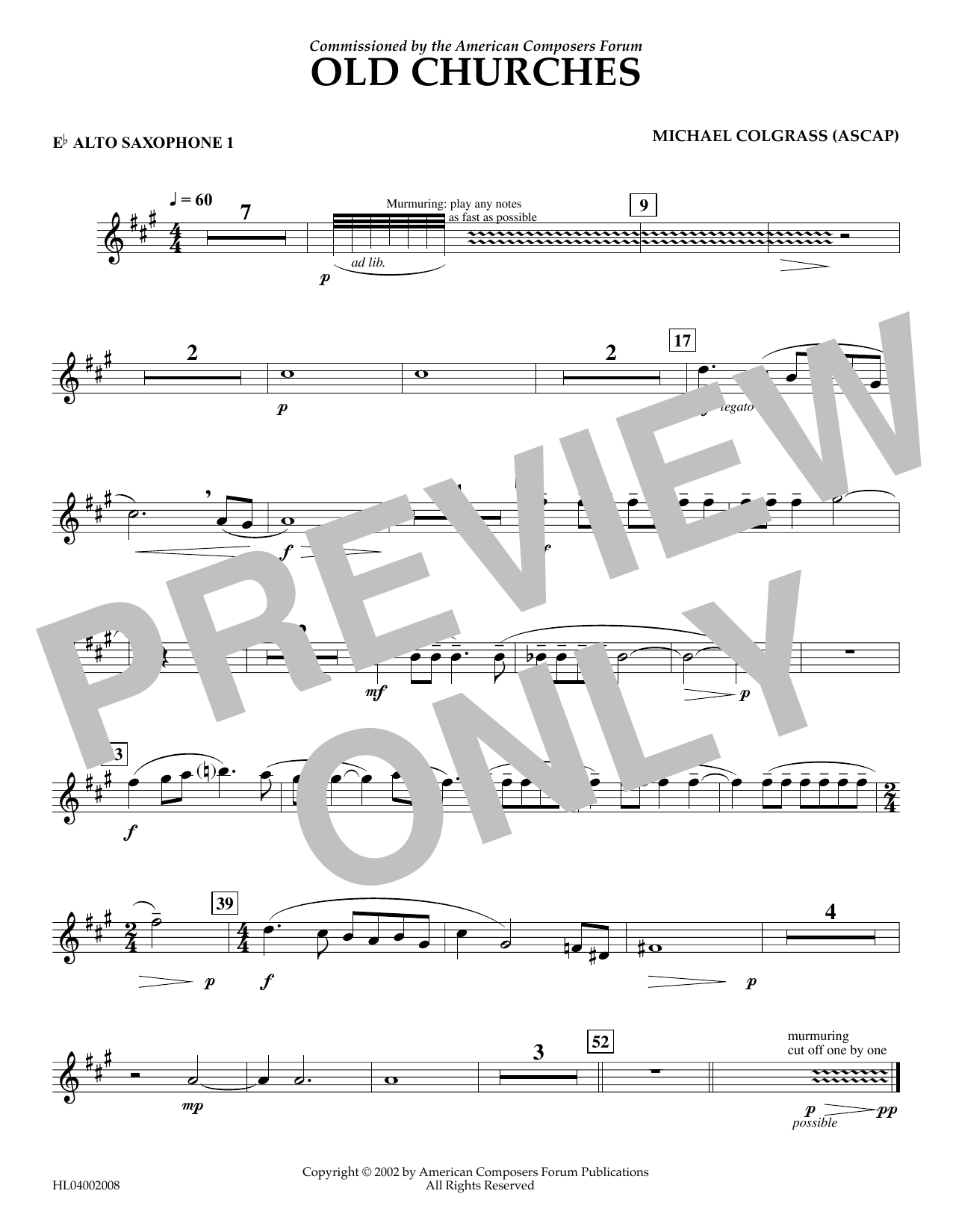 Michael Colgrass Old Churches - Eb Alto Saxophone 1 sheet music notes and chords arranged for Concert Band