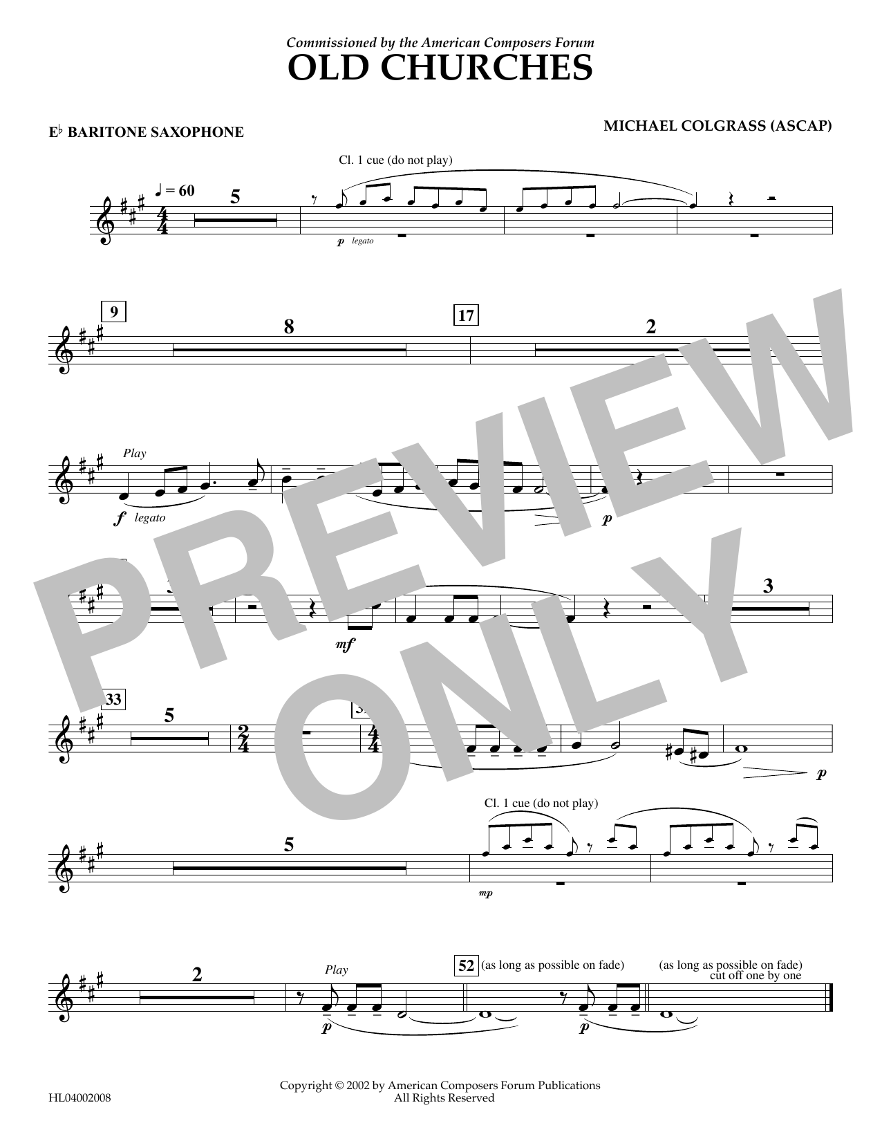 Michael Colgrass Old Churches - Eb Baritone Saxophone sheet music notes and chords arranged for Concert Band