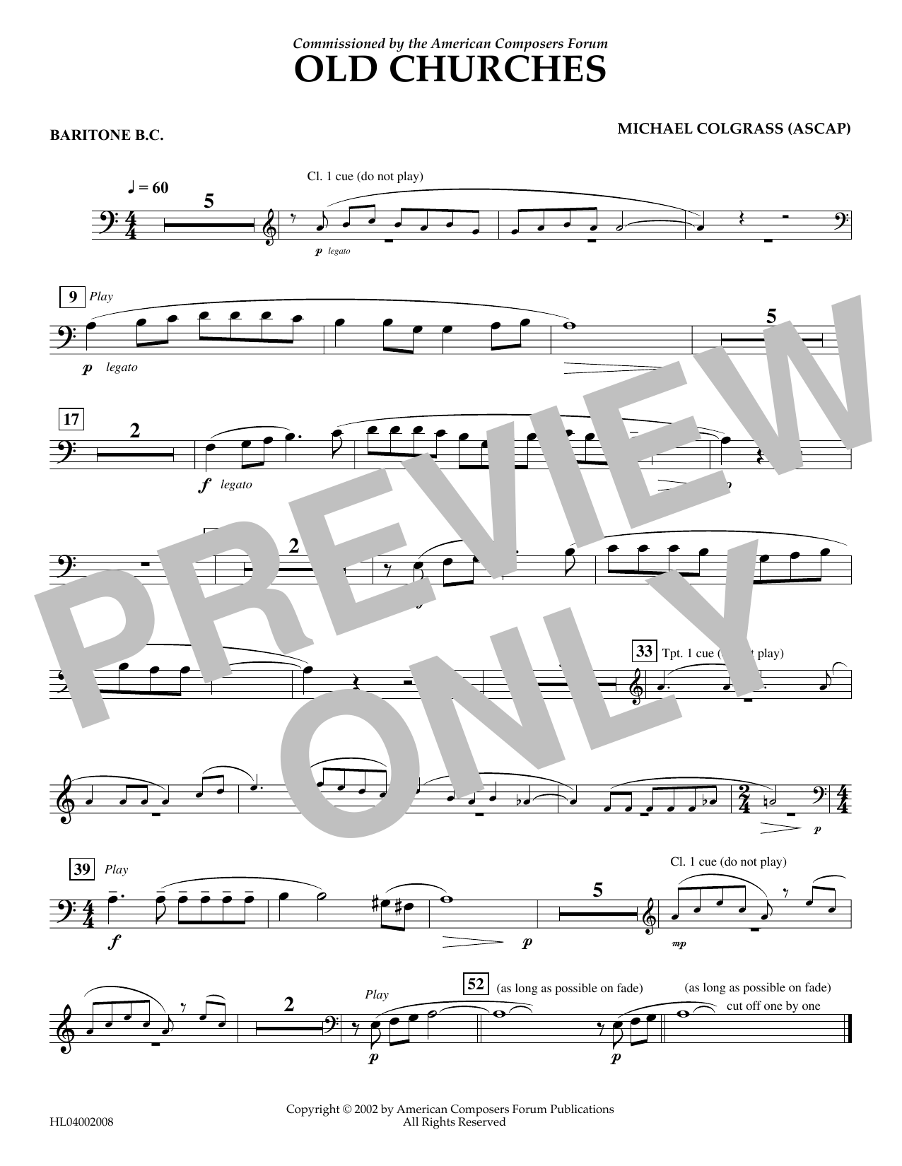 Michael Colgrass Old Churches - Euphonium in Bass Clef sheet music notes and chords arranged for Concert Band