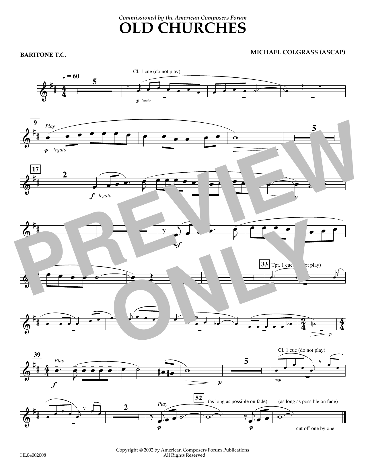 Michael Colgrass Old Churches - Euphonium in Treble Clef sheet music notes and chords arranged for Concert Band