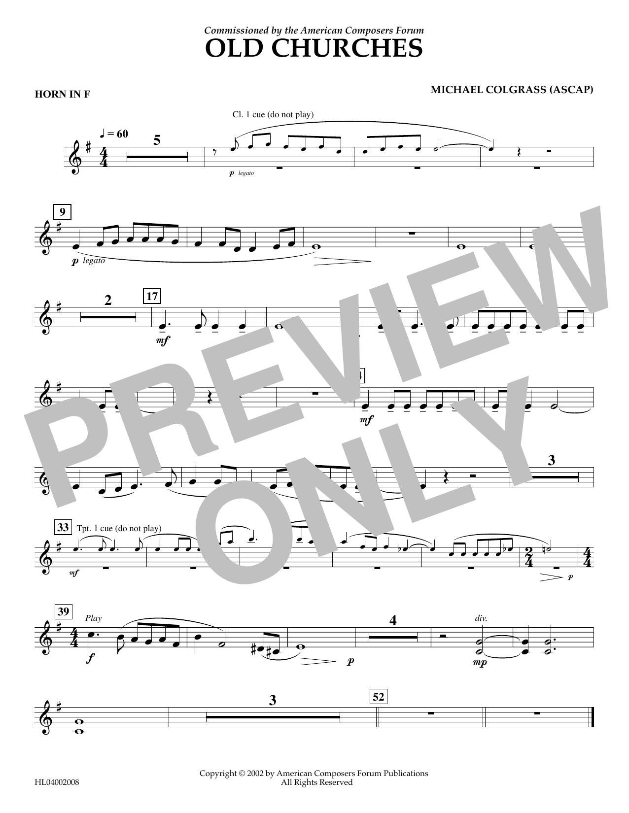 Michael Colgrass Old Churches - F Horn sheet music notes and chords arranged for Concert Band