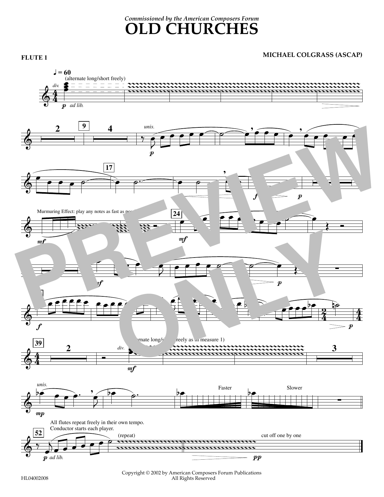 Michael Colgrass Old Churches - Flute 1 sheet music notes and chords arranged for Concert Band