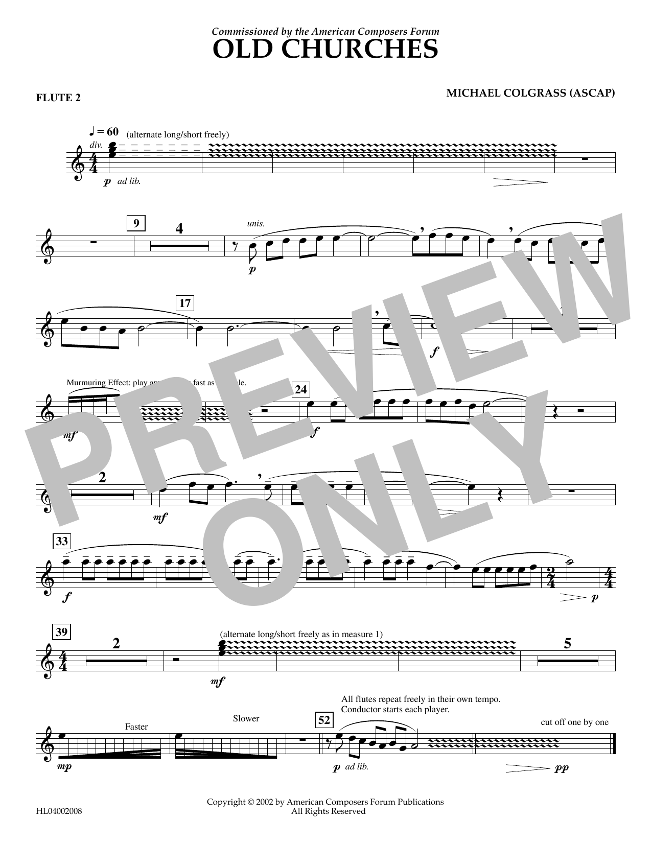 Michael Colgrass Old Churches - Flute 2 sheet music notes and chords arranged for Concert Band