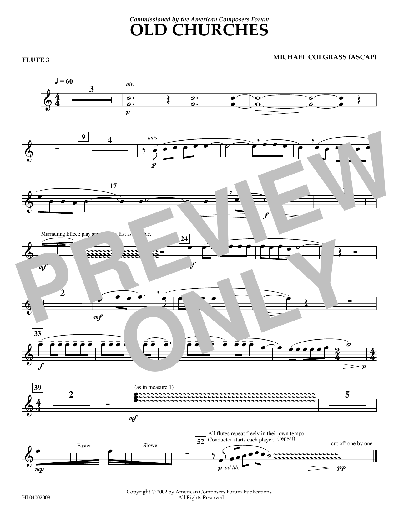 Michael Colgrass Old Churches - Flute 3 sheet music notes and chords arranged for Concert Band