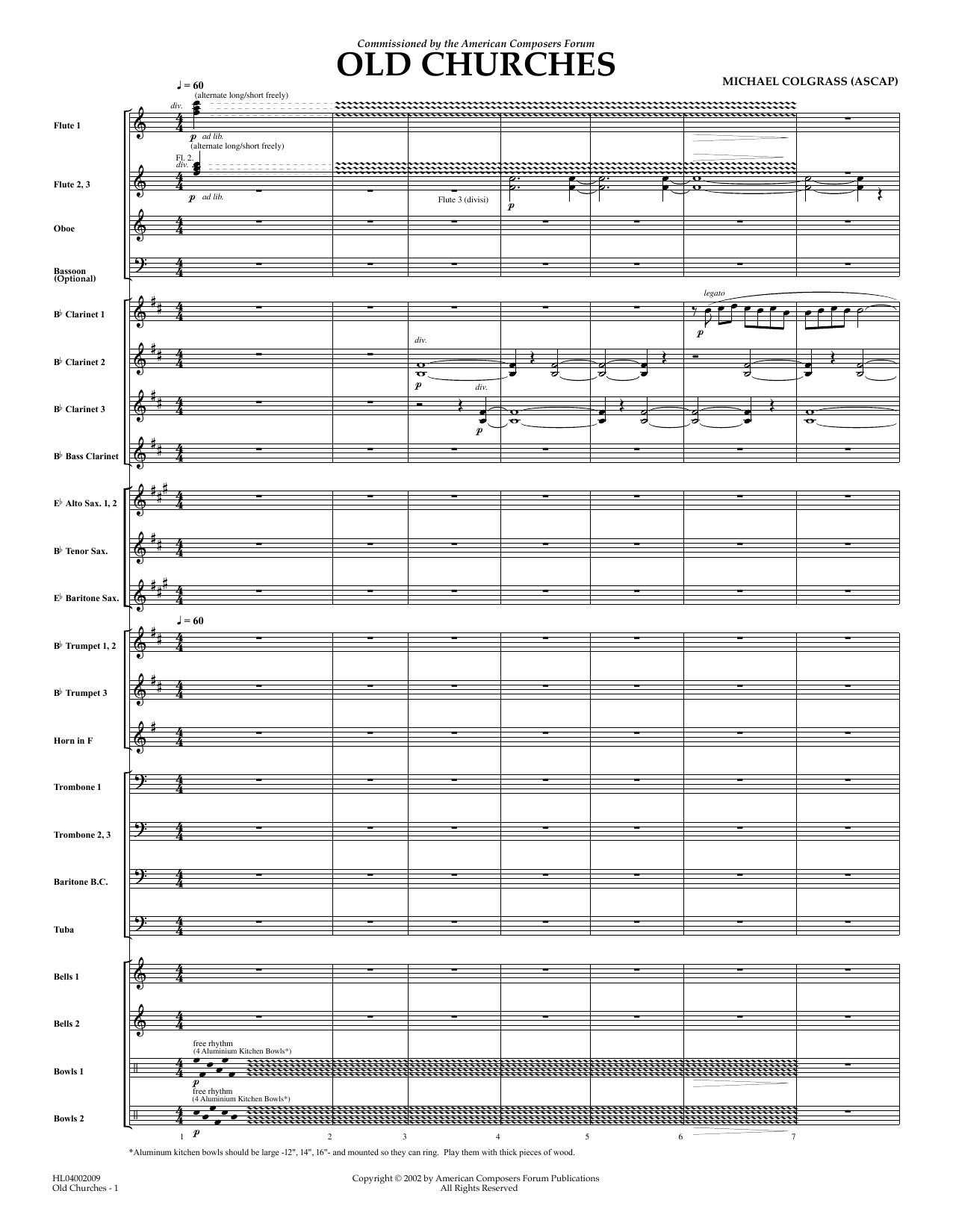 Michael Colgrass Old Churches - Full Score sheet music notes and chords arranged for Concert Band