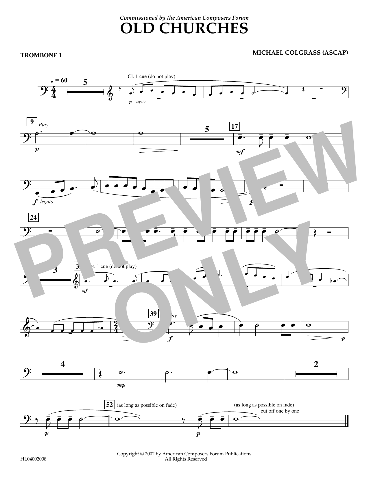 Michael Colgrass Old Churches - Trombone 1 sheet music notes and chords arranged for Concert Band