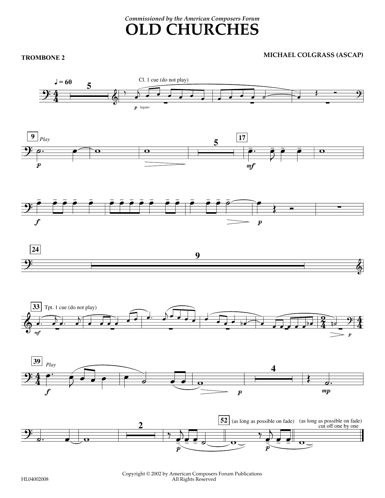 Michael Colgrass Old Churches - Trombone 2 sheet music notes and chords arranged for Concert Band