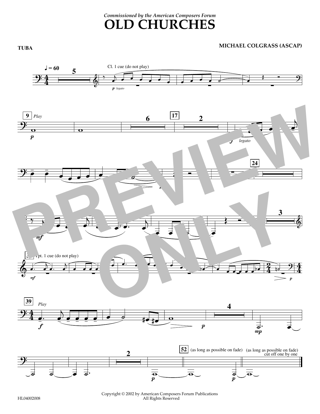Michael Colgrass Old Churches - Tuba sheet music notes and chords arranged for Concert Band