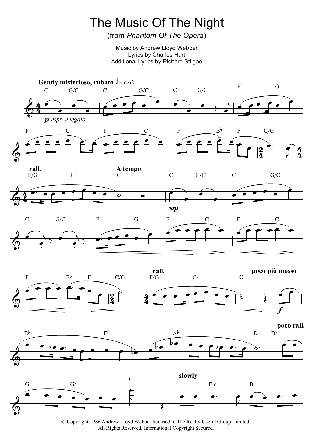 Michael Crawford The Music Of The Night (from The Phantom Of The Opera) sheet music notes and chords arranged for Flute Solo