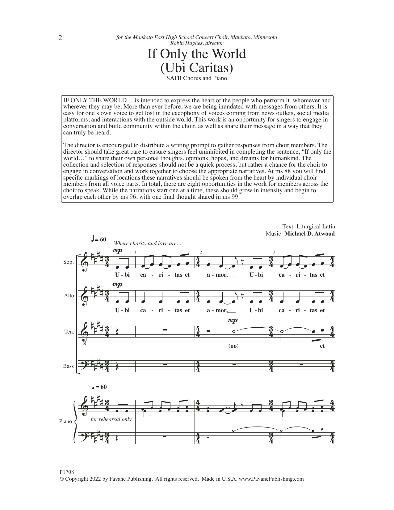 Michael D. Atwood If Only the World (Ubi Caritas) sheet music notes and chords arranged for SATB Choir