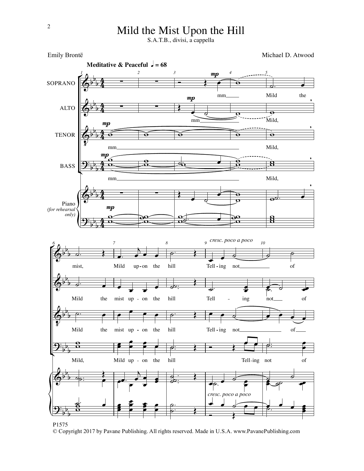 Michael D. Atwood Mild the Mist upon the Hill sheet music notes and chords arranged for Choir
