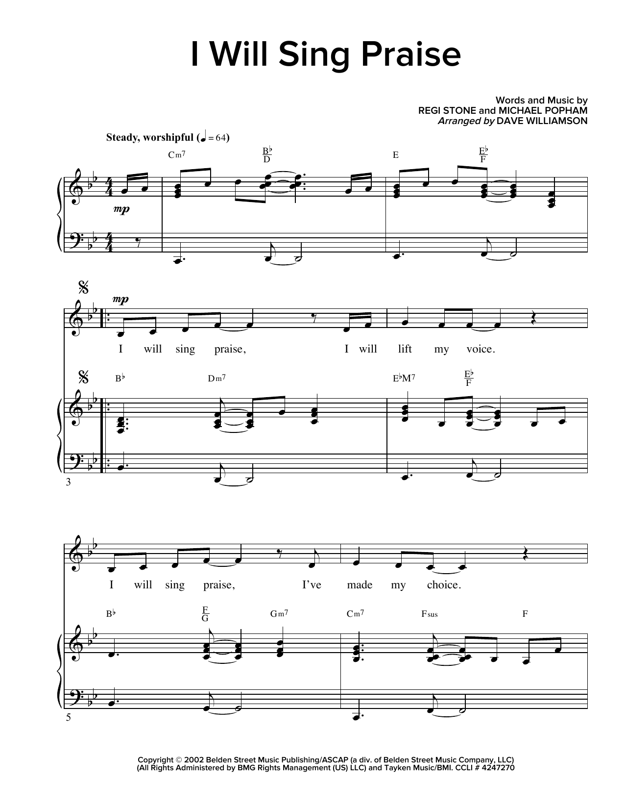 Michael D. Popham I Will Sing Praise sheet music notes and chords arranged for Piano & Vocal
