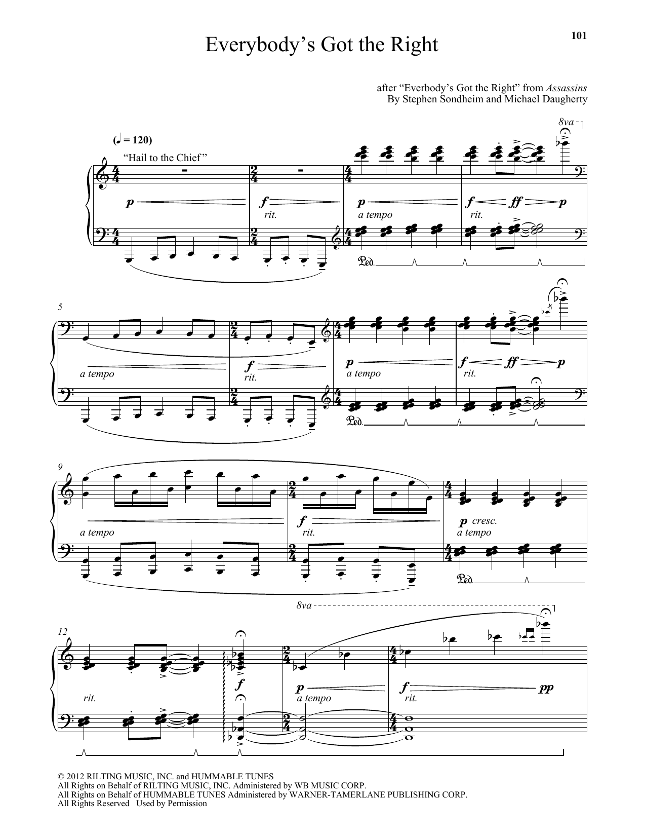 Michael Daugherty Everybody's Got The Right sheet music notes and chords arranged for Piano Solo