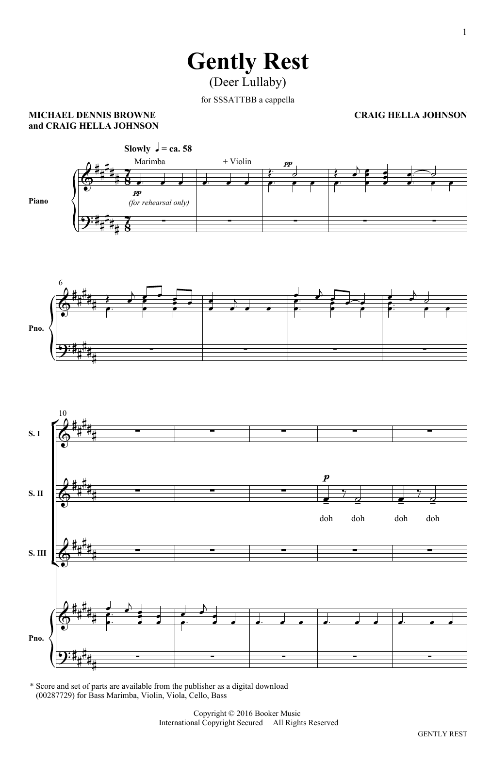Michael Dennis Browne & Craig Hella Johnson Gently Rest (Deer Lullaby) (from Considering Matthew Shepard) sheet music notes and chords arranged for SATB Choir