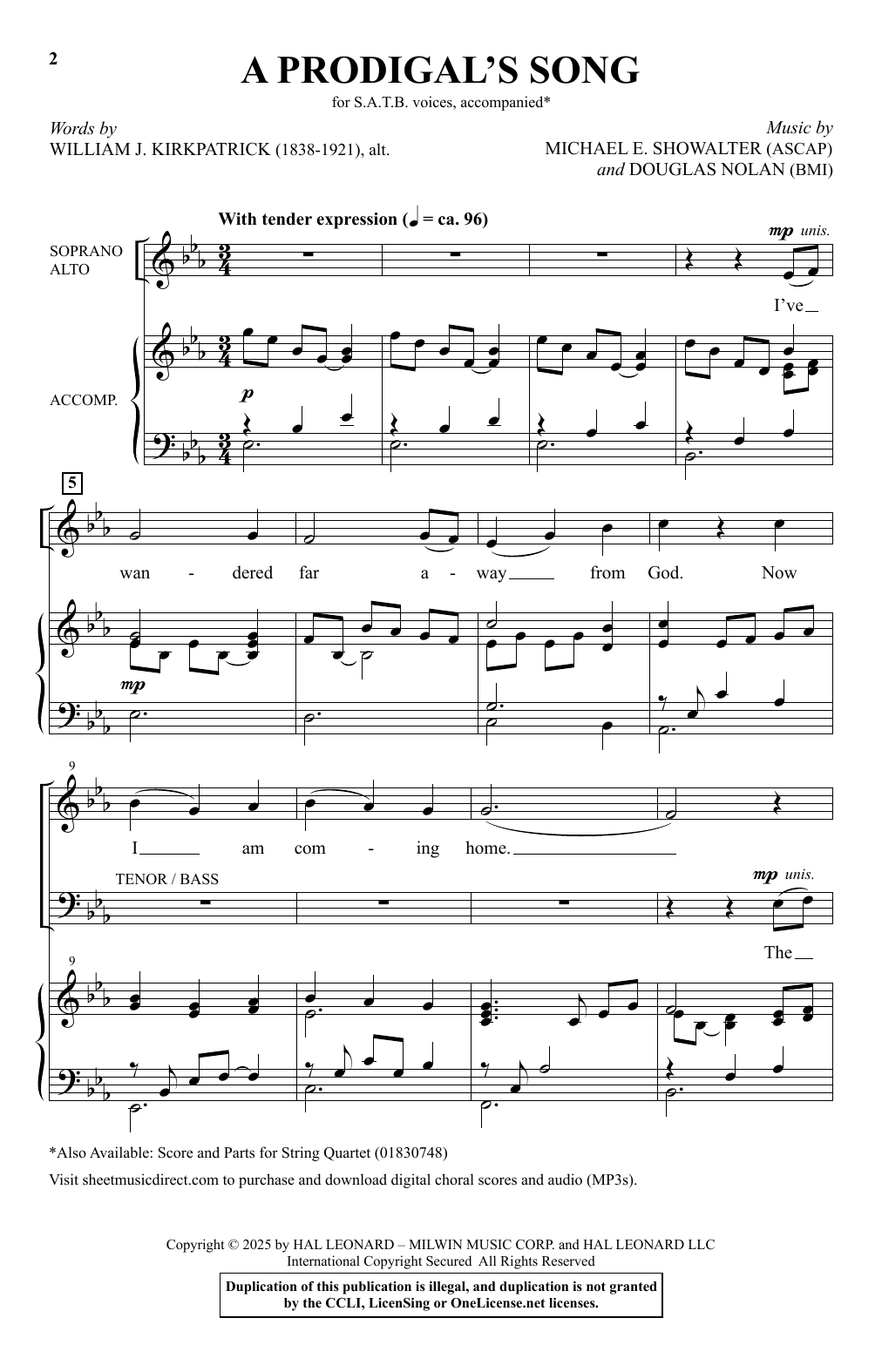 Michael E. Showalter and Douglas Nolan A Prodigal's Song sheet music notes and chords arranged for SATB Choir