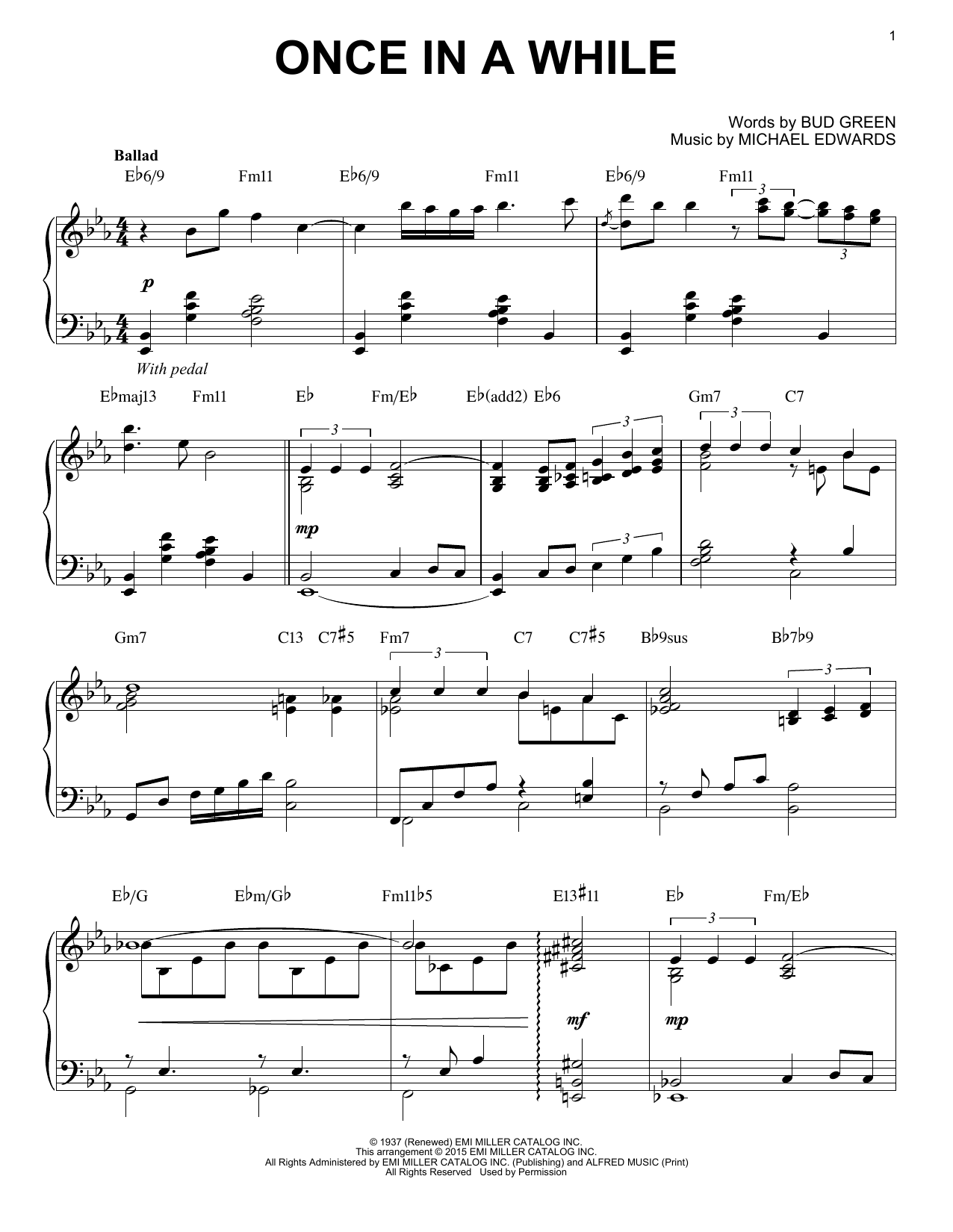 Michael Edwards Once In A While [Jazz version] (arr. Brent Edstrom) sheet music notes and chords arranged for Piano Solo