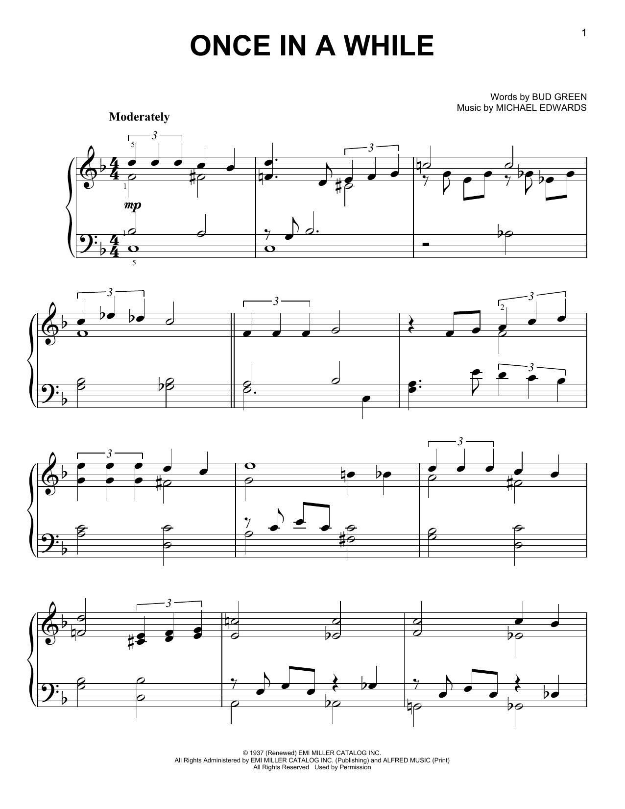 Michael Edwards Once In A While sheet music notes and chords arranged for Easy Piano