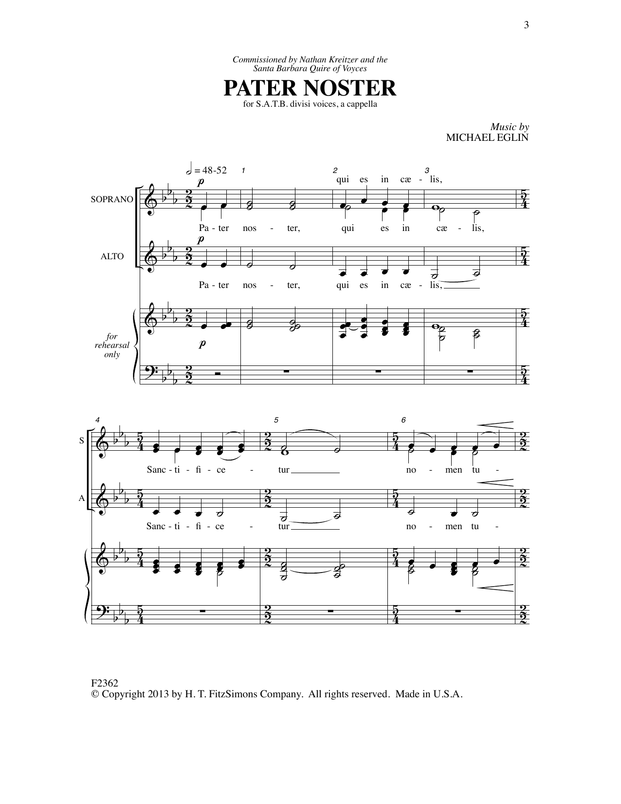 Michael Eglin Pater Noster sheet music notes and chords arranged for SATB Choir