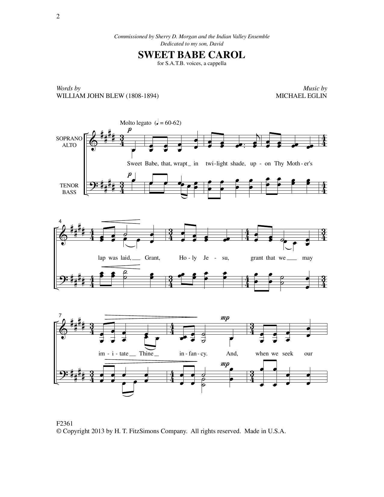 Michael Eglin Sweet Babe Carol sheet music notes and chords arranged for SATB Choir