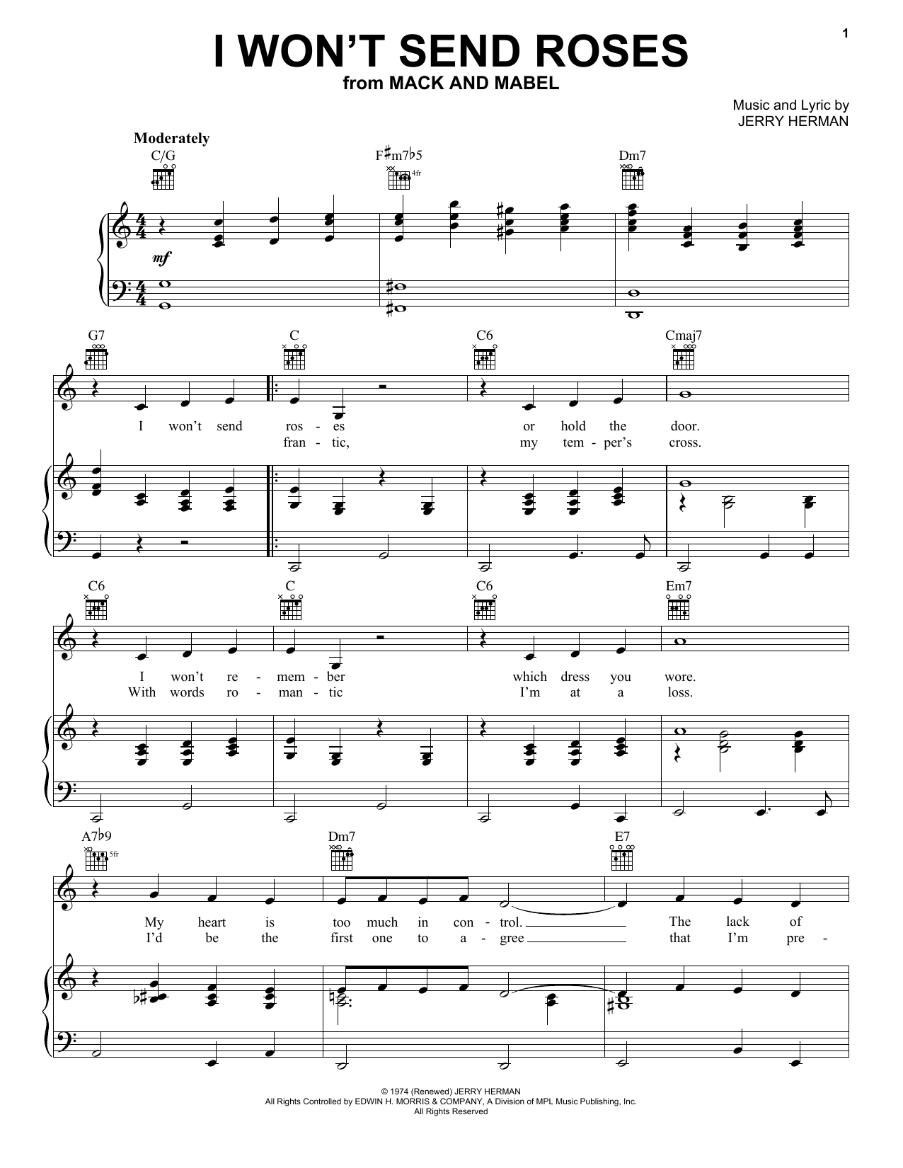 Michael Feinstein I Won't Send Roses sheet music notes and chords arranged for Piano, Vocal & Guitar Chords (Right-Hand Melody)
