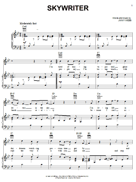 Michael Feinstein Skywriter sheet music notes and chords arranged for Piano, Vocal & Guitar Chords (Right-Hand Melody)