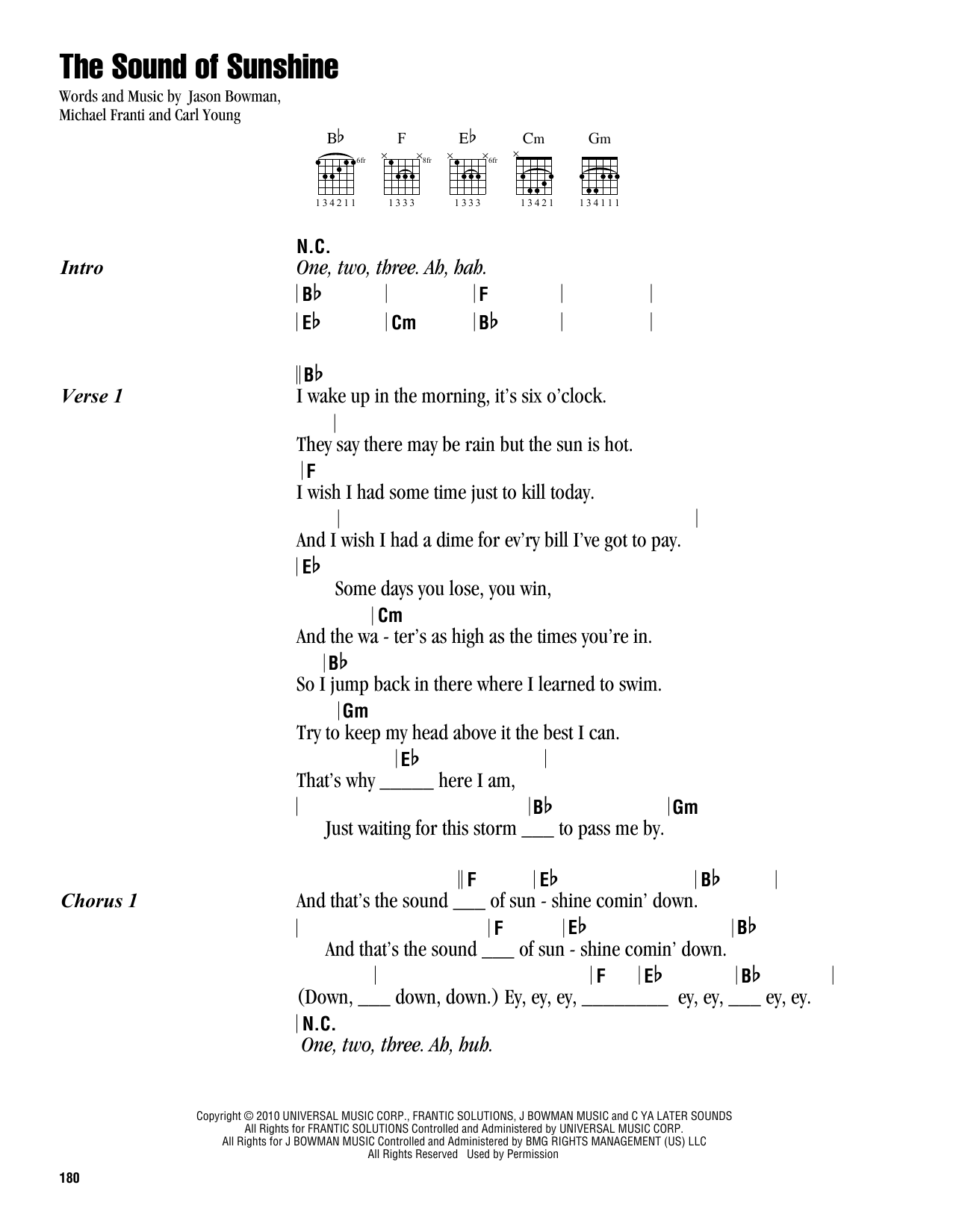 Michael Franti The Sound Of Sunshine sheet music notes and chords arranged for Guitar Chords/Lyrics