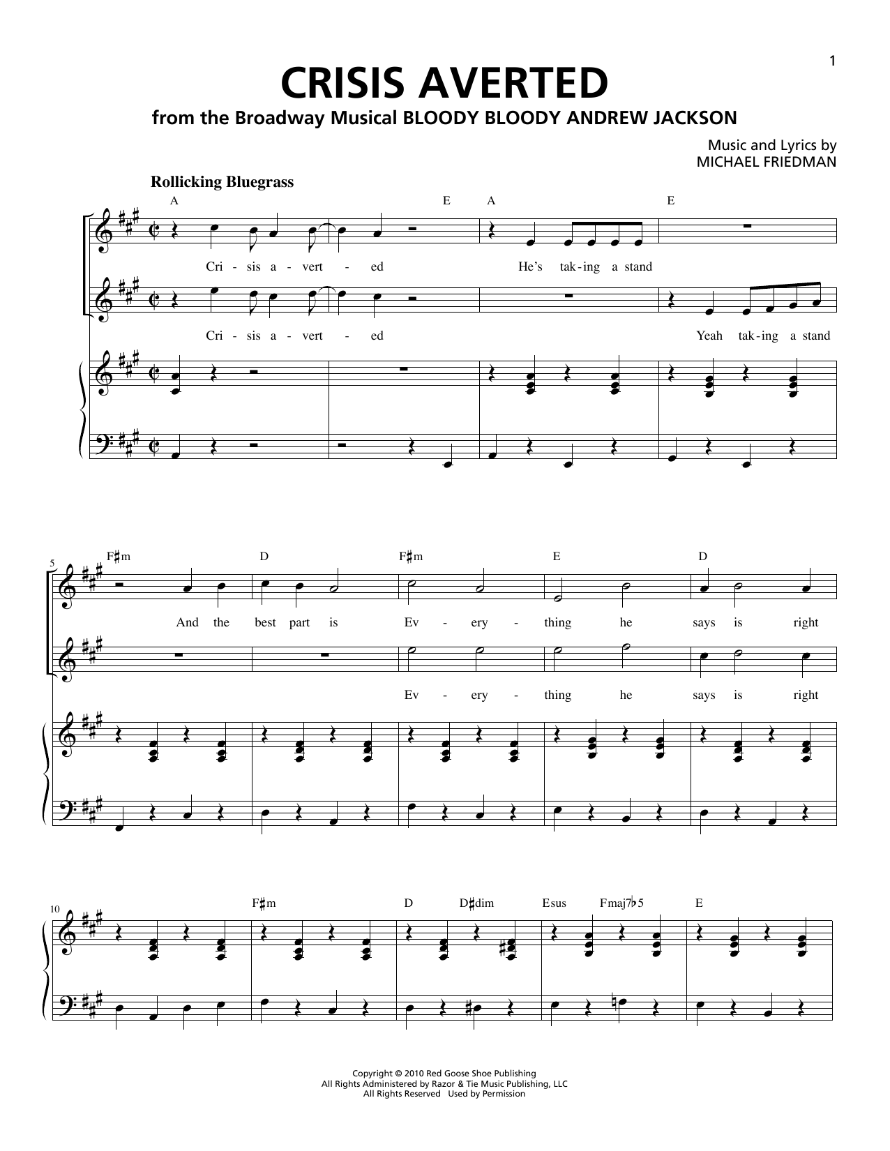 Michael Friedman Crisis Averted sheet music notes and chords arranged for Piano & Vocal